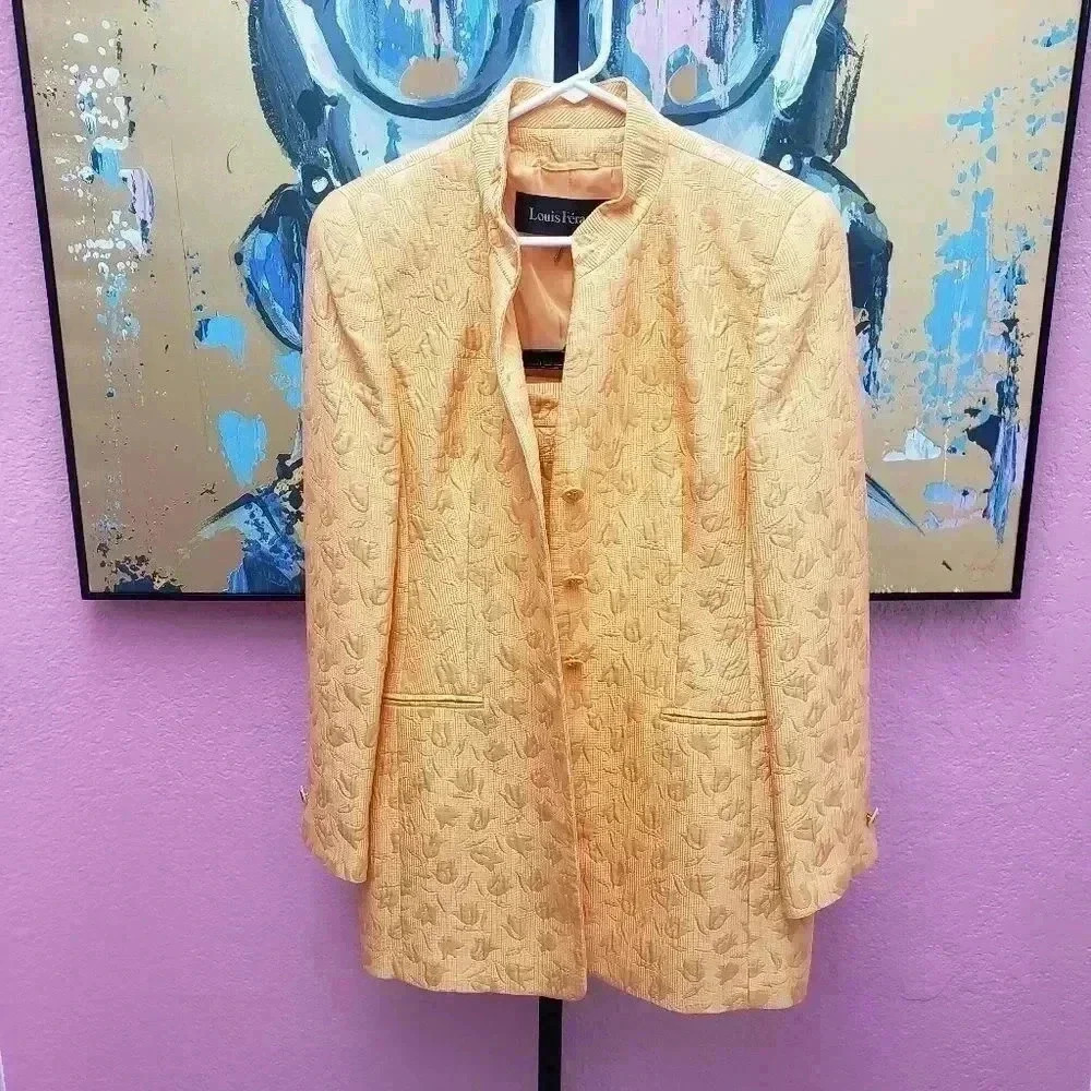 Louis Feraud tangerine Floral Skirt Suit